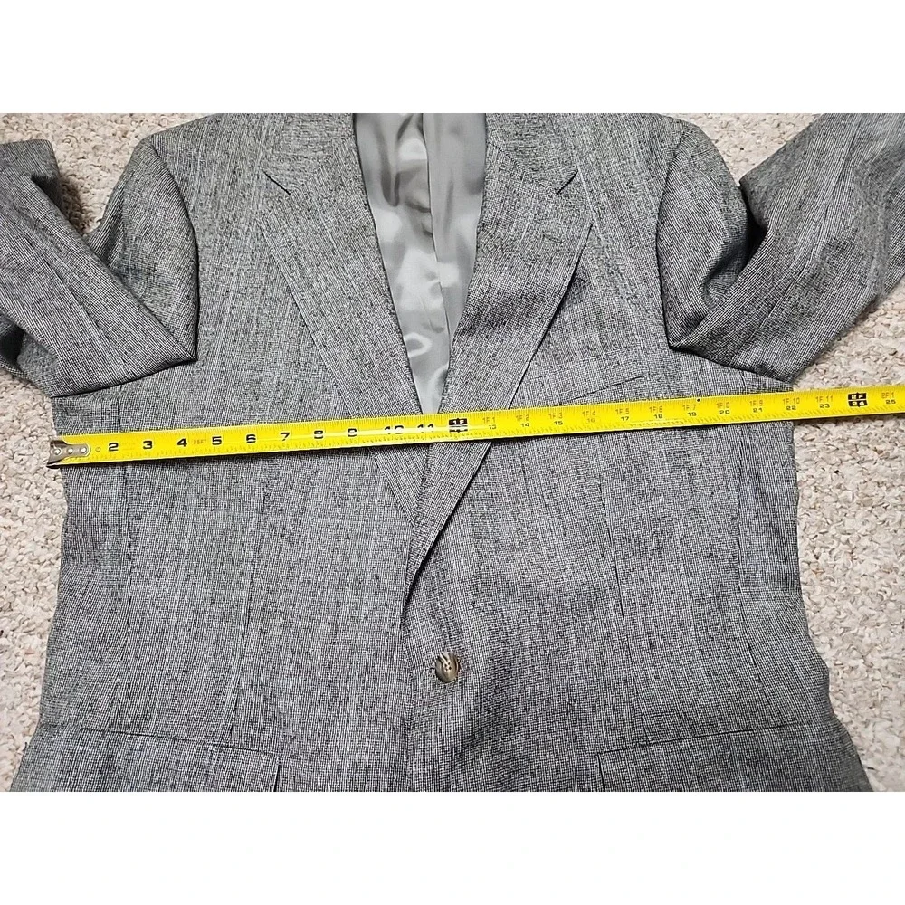 Vtg CHAPS By Ralph Lauren Wool Gray Blue Blazer Jacket 44R USA‎ Windowpane